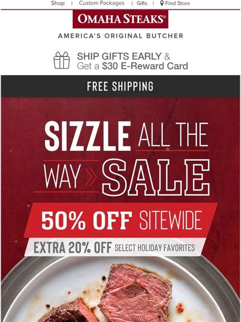 Omahasteaks com - Omaha Steaks - Help Center. 50% Off Sitewide + FREE Shipping & 4 FREE Burgers. Details. Menu. Steaks. Burgers & Franks. Chicken & Pork. Other Meats. Seafood. 